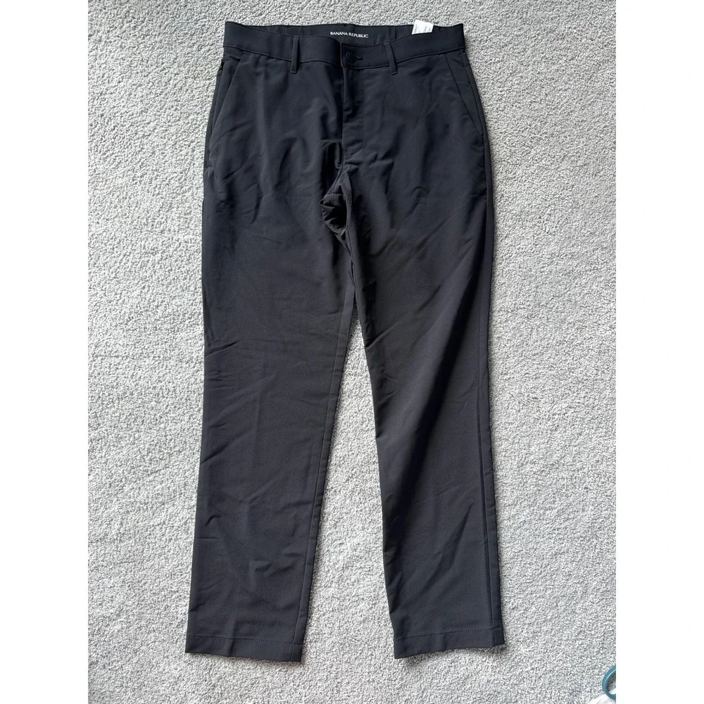 Banana Republic Mens Black Performance Tech Trousers Pants 32x32 Slim Straight